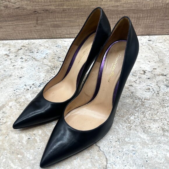 Gianvito Rossi Black Leather Pointed Toe Pumps Stiletto Heels 39.5 Made in Italy - Picture 3 of 16